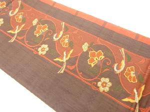 花唐草に鳥・縞模様織出し袋帯